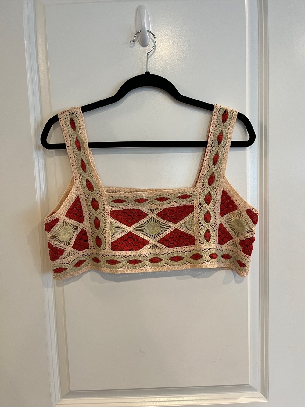 Multicolored Bohemian Crochet Square-Neck Crop Tank Top